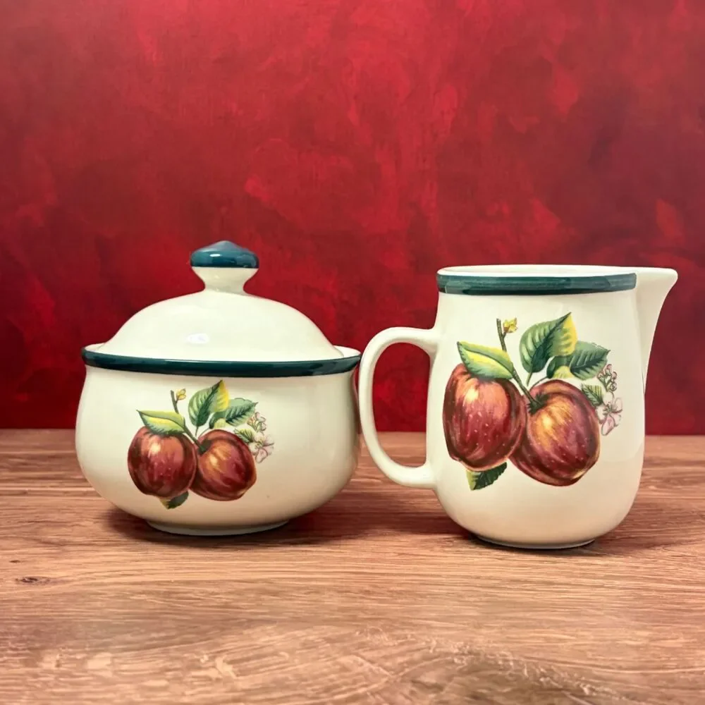 Casuals by China Pearl Apple Blossom Teapot Creamer Sugar Bowl Set